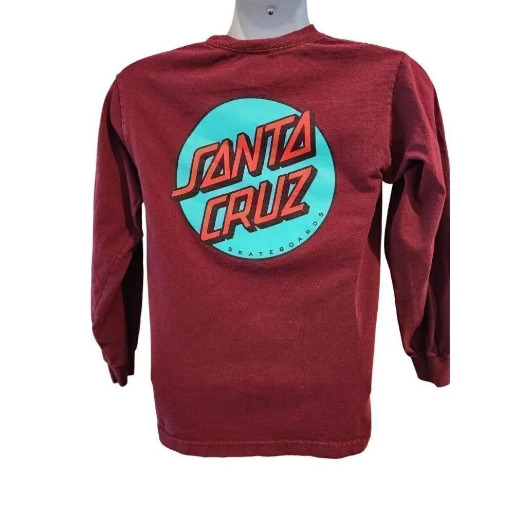Santa Cruz Red Long Sleeve T-Shirt S Graphic Tee Skater Surfer Double Sided